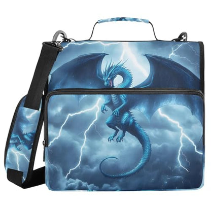 3 Ring Zipper Binder With Shoulder Strap Documents Storage Organizer Animal Dog - color: Blue Dragon Lightning