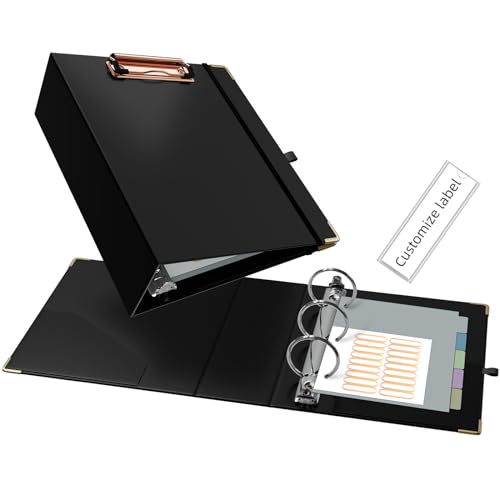 Ospelelf Mini 3 Ring Binder 2 Inch With 5 Tab Dividers, File Folder Labels and Low Profile Clipboards - Cute Black for 5.5" x 8.5" School and Office Supplies - color: Black, size: Mini 2in（ 5.5" x 8.5"）