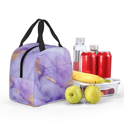 Lunch Bag Pastel Purple Marble Insulated Lunch Box Cooler Tote for Adults Student Boys Girls Women Men Work Office School Picnic Beach Reusable Lunchbox - color: B035