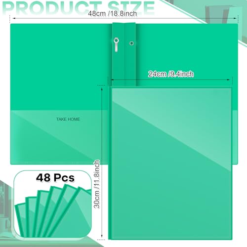 Henoyso 48 Pcs Green Plastic Folders with Clear Front Pocket and 3 Prong Take Home Plastic 2 Pocket Folder Back to School for Students Parent Teacher Communication for School Office - color: Green