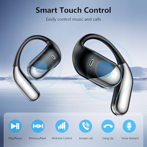 Open Ear Clip Wireless Earbuds Bone Conduction Headphones, Bluetooth,Built-in Mic, Waterproof, LED Display ,Ear Hooks Ear Buds Ultra-Comfort Earphones Design for Running walking,office,birthday gift - color: Black