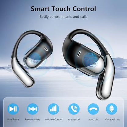 Open Ear Clip Wireless Earbuds Bone Conduction Headphones, Bluetooth,Built-in Mic, Waterproof, LED Display ,Ear Hooks Ear Buds Ultra-Comfort Earphones Design for Running walking,office,birthday gift - color: Black
