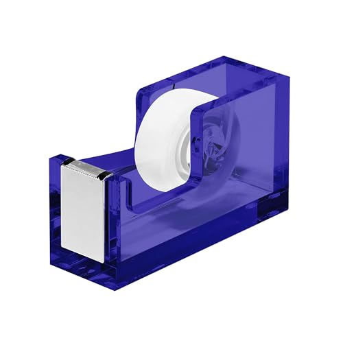 OfficeGoods Acrylic Tape Dispenser – Modern Desk Organizer for Office Supplies, Heavy Duty Refillable Tape Holder for Home and School Crafting, Stylish Desktop Accessory for Gift Wrapping, Blue - color: Blue
