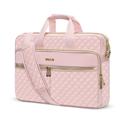 MOSISO 13-14 inch Laptop Bag, Laptop Briefcase Messenger Compatible with MacBook Neo 13 inch/Air 13.6/13 /Pro 13/14, Square Quilted Computer Bag Work Office Business with 3 Pockets&Strap, Pink - color: Pink, size: 13.3 inch