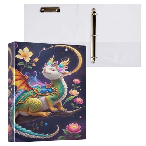 ALAZA 3 Ring Binder Stylish Cute Dragon Clipboard Round Ring Binder Holds 1.5 Inch Three Rings Binders for Office Supplies, 1Pack - color: Multicolored 39