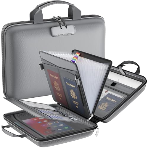Fireproof File Organizer with Lock, Hard Case Fireproof Document Box with 13 Pockets Accordion File Folder, Important Document Organizer for Letter A4 Files Laptop Passports (Grey) - color: Grey, style: 13 Pockets, Transparent