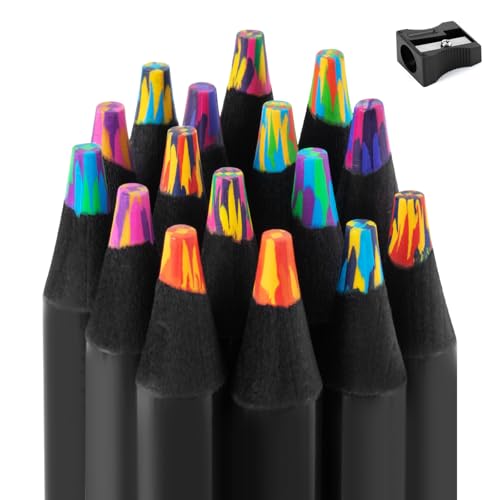 finenolo 16 Pieces Jumbo Rainbow Colored Pencils with Sharpener, Stocking Stuffers for Kids, Art Supplies for Drawing & Coloring, Birthday Party Favors, Classroom Pencils for Boys & Girls - style: 16