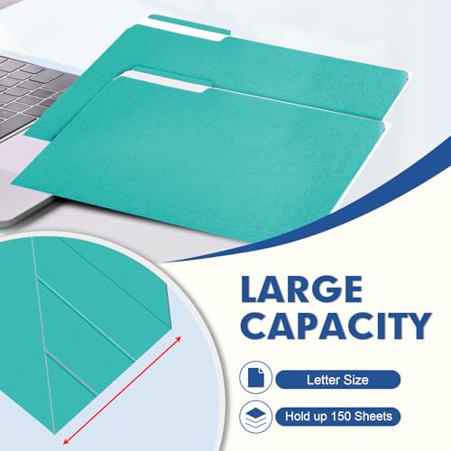 File Folder, PANDRI 120 Pack File Folder, 1/3 Cut Tab, Letter Size, Filing Folder for Office School Business, Aqua - color: Aqua