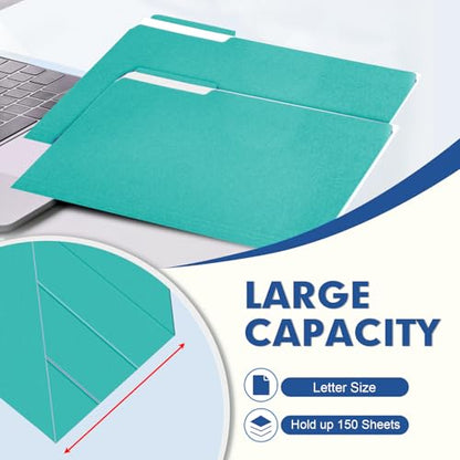File Folder, PANDRI 120 Pack File Folder, 1/3 Cut Tab, Letter Size, Filing Folder for Office School Business, Aqua - color: Aqua