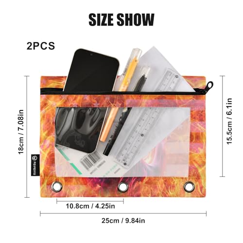Basketball Pencil Pouch For 3 Ring Binder Clear Window Pencil Case For 3 Ring Reinforced Grommets With Zipper, 2 Pack - color: Basketball