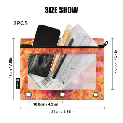 Basketball Pencil Pouch For 3 Ring Binder Clear Window Pencil Case For 3 Ring Reinforced Grommets With Zipper, 2 Pack - color: Basketball