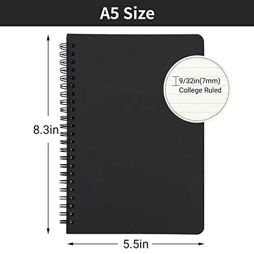 EUSOAR Spiral Notebook, A5 12packs 5.5"X8.3" 120 Pages Lined Travel Writing Notebooks Journal, Memo Notepad Sketchbook, Students College Office Business Subject Diary Ruled Book Journal-Black Cover - color: Black, size: 12 Packs