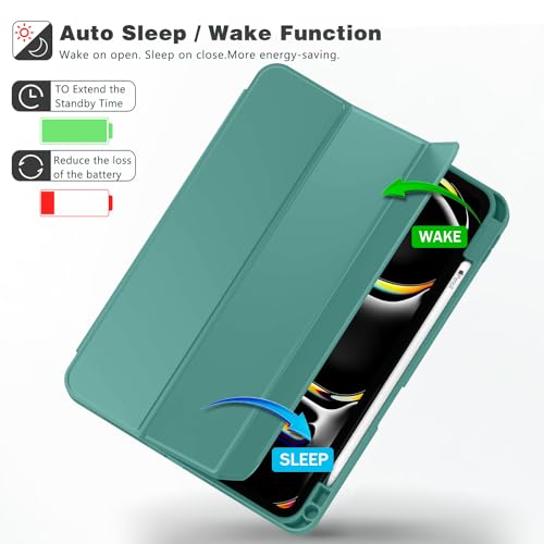 ZryXal iPad Pro 11 Inch Case (M5) 2025/ (M4) 2024 (Model: A2836/A2837/A3006), Trifold Stand Smart Cover with Pencil Holder and Soft TPU Back, Auto Wake/Sleep (Forest Green) - color: Forest Green
