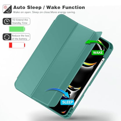 ZryXal iPad Pro 11 Inch Case (M5) 2025/ (M4) 2024 (Model: A2836/A2837/A3006), Trifold Stand Smart Cover with Pencil Holder and Soft TPU Back, Auto Wake/Sleep (Forest Green) - color: Forest Green