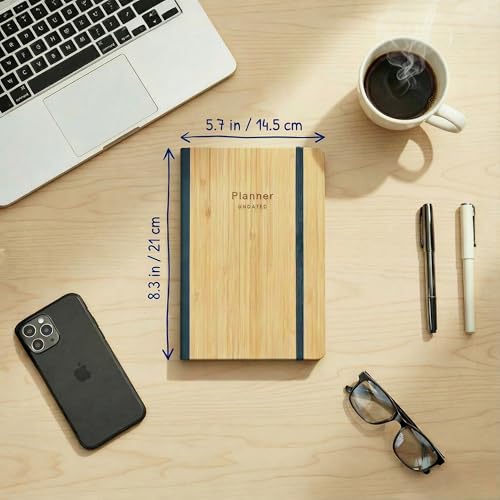 AUROPLANNER A5 Undated Planner Bamboo Cover Daily Weekly Monthly, Green | Portable Lay-Flat Notebook Organizer, 4-Month Layout, 160 Pages Cream White 100 GSM Paper, 2028 2027 2026 Calendar, Travel