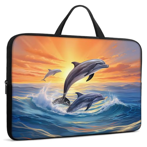 Laptop Sleeve Bag with Handle Computer Protective Soft Cover Case for 14 Inch 13 Inch Laptop,Dolphin Sunset - color: Dolphin Sunset