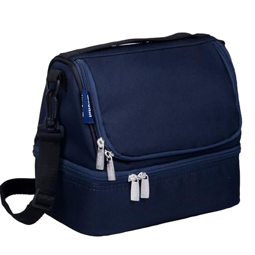 Wildkin Two Compartment Lunch Bag, Whale Blue | Two compartments keep lunch and snacks separate, PEVA-lined main section, ages 5+ — clean solid colors - color: Whale Blue