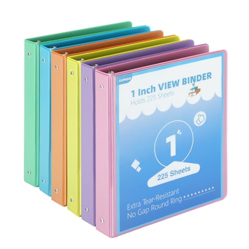 1 Inch Binders 3 Ring,6 Pack Three Ring Binder with 2 Pockets,PVC-Free,Customizable Clear View Cover for 8.5 x 11'' Letter Size Papers, Round Ring， Ideal for School, Office Supplies - size: 1IN BINDER