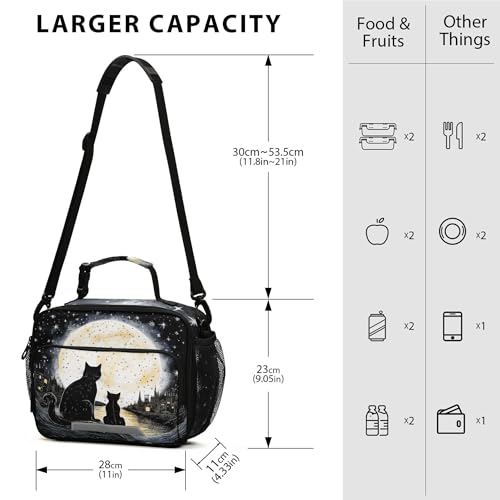 MNSRUU Student Lunch Bag Black Cat Insulated DinnerTotes Picnic Bag Lunch Box with Adjustable Shoulder Strap for Teen Kids Adults - color: Cat I0685