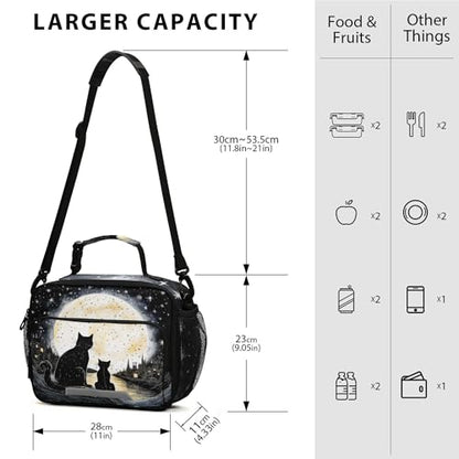 MNSRUU Student Lunch Bag Black Cat Insulated DinnerTotes Picnic Bag Lunch Box with Adjustable Shoulder Strap for Teen Kids Adults - color: Cat I0685