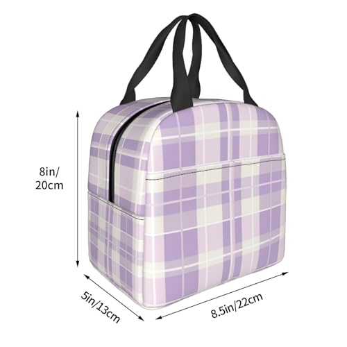 Lunch Bag Pastel Purple Plaid Insulated Lunch Box Cooler Tote for Adults Student Boys Girls Women Men Work Office School Picnic Beach Reusable Lunchbox Over 3 Years Old - color: B0362