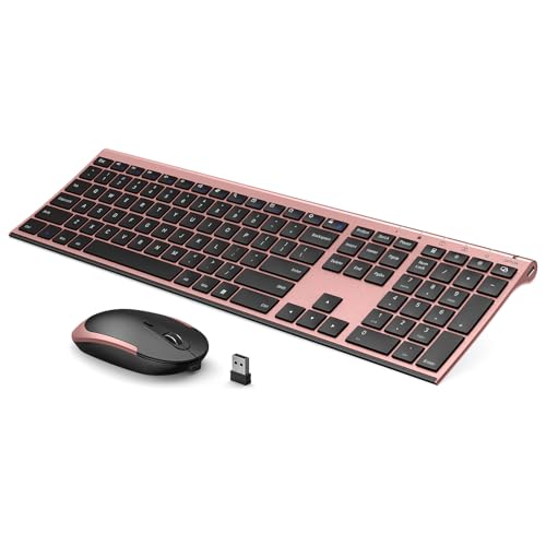 Vssoplor Wireless Keyboard and Mouse, Rechargeable Ultra Slim, Rose Gold | Quiet Full-Size Keyboard and Mouse Combo Set, for Laptop, PC, Notebook, Desktop, 2.4GHz Stable Connection, Ideal for Office - color: Black And Rose Gold