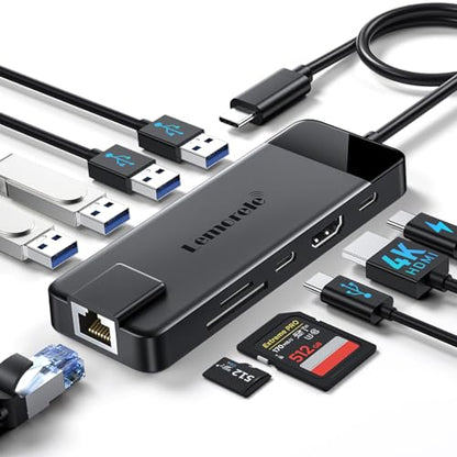 USB C Docking Station - 10 in 1 with Gigabit Ethernet, 4K HDMI, 4*USB A 3.0/2.0, 100w PD, USB-C 3.0, SD/TF USB Hub Multiport Adapter for MacBook Pro/Air