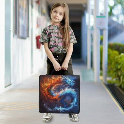 Caikeny 3 Ring Zipper Binder Fantasy Ice Fire Dragon 1.5 inch Binders Bag Blue Red with Shoulder Strap and Handle Expanding File Pockets - color: Multicolored 1z2.2