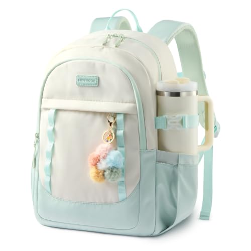 LOVEVOOK School Backpack for Teen Girl, Cute Student Bookbag Fits 15.6 Inch Laptop, Back to School Backpack Purse for Teenagers, Casual Daypack Kid Back Pack Travel Bag, Gift - color: Beige-mint Blue, size: 15.6 Inch