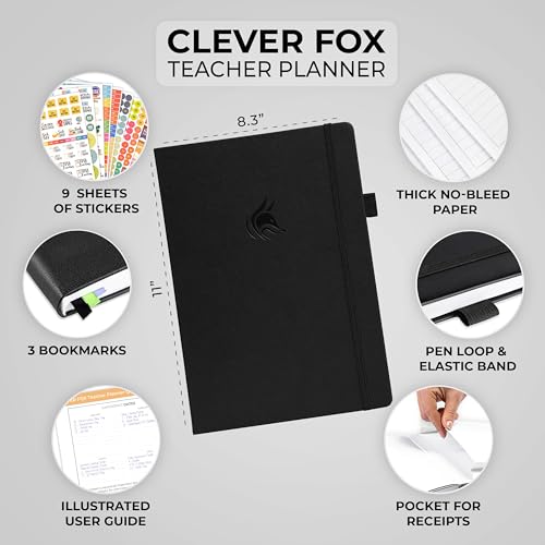 Clever Fox Teacher Planner, School & Homeschool Book, A4 Size Black | Undated, 8.5x11, lay-flat binding, heavy-duty hardcover, teacher lesson weekly & daily planner, homeschool supplies - color: Black, size: A4 (8.5" x 11")