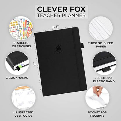 Clever Fox Teacher Planner, School & Homeschool Book, A4 Size Black | Undated, 8.5x11, lay-flat binding, heavy-duty hardcover, teacher lesson weekly & daily planner, homeschool supplies - color: Black, size: A4 (8.5" x 11")