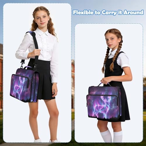Deer 2-inch 3 Ring Zipper Binder with Shoulder Strap Holds 14 Inch Laptop for Students and Office - color: Glowing Deer