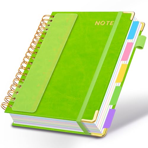 Hardcover Spiral Notebooks for Work 6.2"x 8.2", 300 Pages 5 Subject Notebook with Dividers & Tabs, A5 Spiral Journal for Women, College Ruled Notebook for School Note-Taking (Avocado Green) - color: Avocado Green, size: 6.2''x 8.2''
