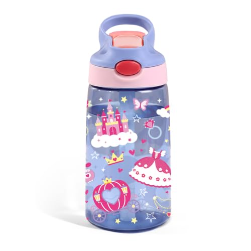Princess Gifts for Girls 14oz Water Bottle with Straw - Leakproof BPA-Free Plastic Pop-Up Spout for Boys and Girls, Reusable Leak Proof Travel Bottle for Outdoor Sports - color: Princess1