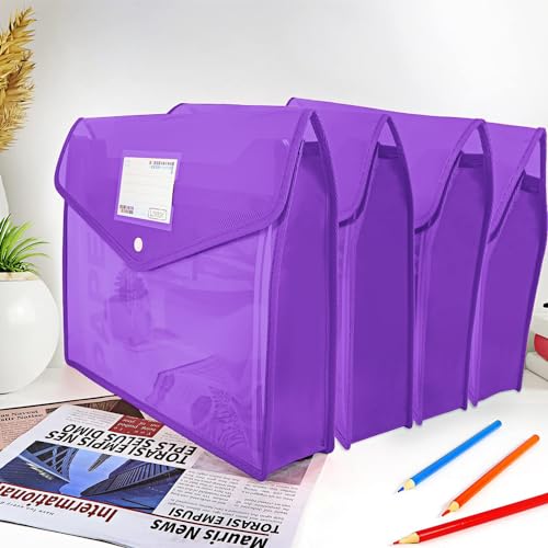 YoeeJob Plastic File Folders Legal Size Expandable Document Folder with Snap Button Closure, A4 Expanding File Wallet Envelopes Pouch with Label Pocket, 2 Packs, Purple - color: Purple, size: 2 Pack