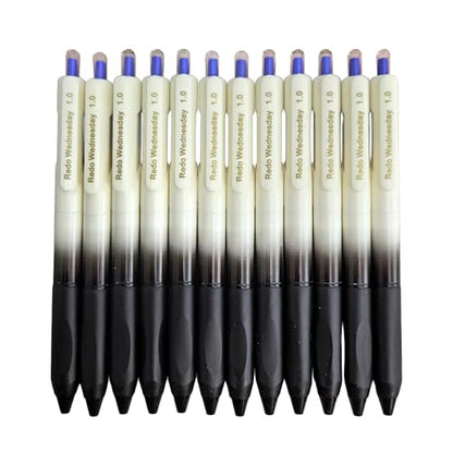 Fengtaiyuan Retractable Gel Pens, 1.0mm Bold Point Quick Dry Blue Ink, 12 Pack Gradient Black-White Barrel with Ergonomic Non-Slip Grip, Smooth Writing for Grading Highlighting Signing Office School - color: BlueFRW10P12