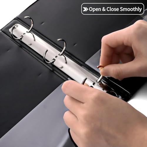 6 Pack Mini 3 Ring Binder Fits 5.5'' × 8.5'' Paper Size, 1 Inch Junior Round Ring Binder with 2 Clear Pockets, Small Black Binders for Home, School & Office, Holds A5, Half Letter Size Paper