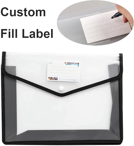 YoeeJob Plastic File Folders Legal Size Expandable Document Folder with Snap Button Closure, A4 Expanding File Wallet Envelopes Pouch with Label Pocket, 18 Packs, Black - color: Black, size: 18 Pack