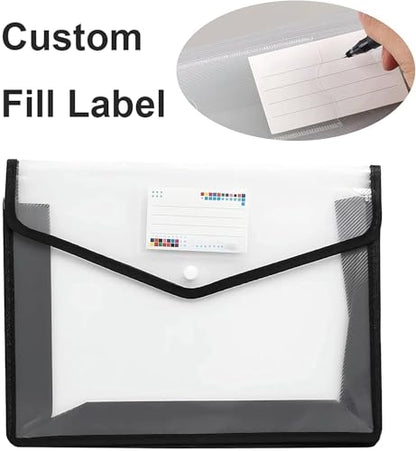 YoeeJob Plastic File Folders Legal Size Expandable Document Folder with Snap Button Closure, A4 Expanding File Wallet Envelopes Pouch with Label Pocket, 18 Packs, Black - color: Black, size: 18 Pack