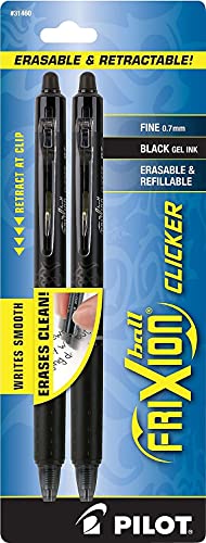 PILOT FriXion Clicker Erasable, Refillable & Retractable Gel Ink Pens, Fine Point, Black Ink, 2-Pack (31460) - color: Black, size: 2 Count (Pack of 1), style: Gel Pens