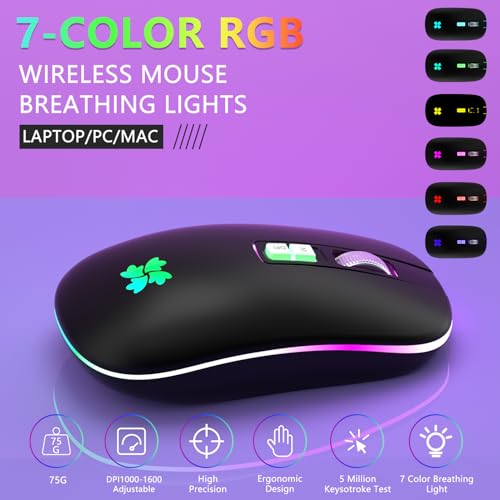 besky Wireless Rechargeable, Backlit LED Portable Silent Computer Mouse for Laptop, PC, MacBook, Chromebook, Notebook, 2.4G USB Cordless Mouse with USB-C Conversion Interface for iPad, Tablet