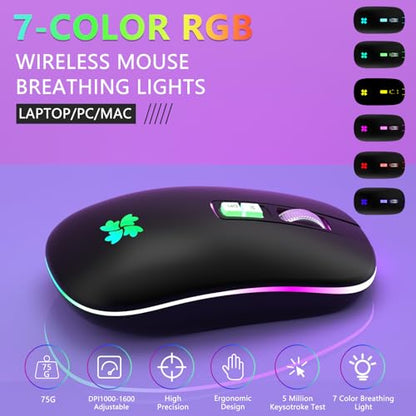besky Wireless Rechargeable, Backlit LED Portable Silent Computer Mouse for Laptop, PC, MacBook, Chromebook, Notebook, 2.4G USB Cordless Mouse with USB-C Conversion Interface for iPad, Tablet