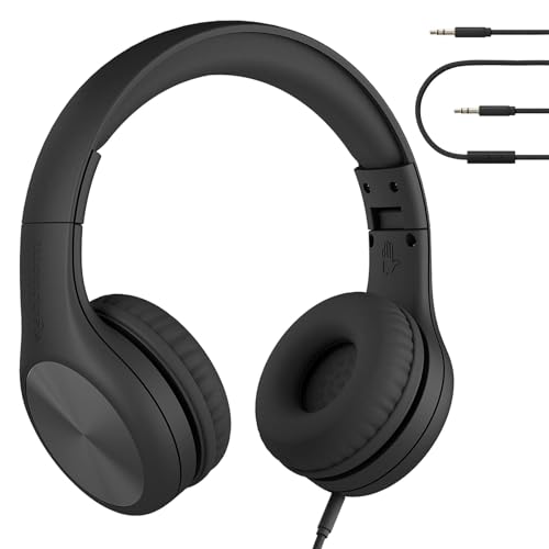 LilGadgets Connect+ Pro Wired Kids Headphones for School with Microphone, Volume Limiting Over-Ear Headset with Cord, SharePort Technology & SoftTouch Padding, Black - color: Black, size: Plain
