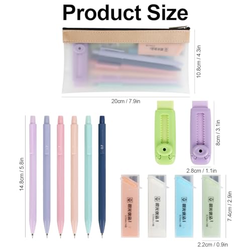 Buqoo Mechanical Pencil Set, 6PCS 0.7mm Cute Pastel Mechanical Pencils, 2Push-Pull Retractable Eraser with 80PCS HB 0.7 Lead Refill and Zipper Bag Pencil Kit for Art, Drawing Pencils for Sketching - color: Multicolor Pink