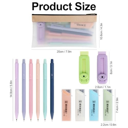 Buqoo Mechanical Pencil Set, 6PCS 0.7mm Cute Pastel Mechanical Pencils, 2Push-Pull Retractable Eraser with 80PCS HB 0.7 Lead Refill and Zipper Bag Pencil Kit for Art, Drawing Pencils for Sketching - color: Multicolor Pink
