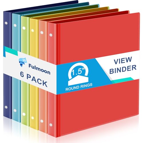 Fulmoon 6 Pack Plastic 3 Ring Binder Assorted Colors Economy Flexible Round Ring Presentation Binders with Pocket for Office School Meeting(1.5 Inch,Rainbow Colors) - color: Bright, size: 1.5 Inch