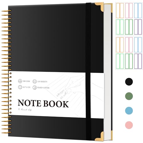 FLYING EAGLE Black Spiral Notebook College Ruled 8.5 X 11 with Tab Stickers Large Hardcover Notebooks for School Supplies A4 Note Book Journal Notebooks for Work Note Taking Office, 200 Pages | 220 Pages, A4 Large Note Book for Work Note Taking School Off