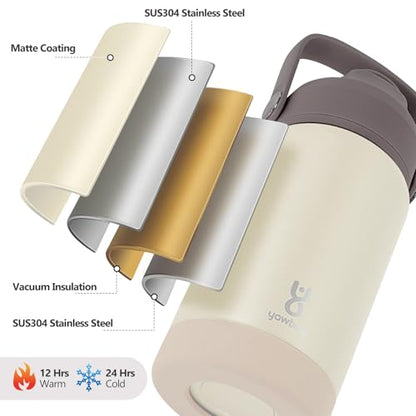 Kids Insulated Water Bottle with Straw Lid & Silicone Handle,12oz Kids Leak Proof Water Bottle for School Boys Girls,Double Wall Vacuum Stainless Steel with Non-slip Silicone Base(Beige) - color: Beige, size: 12 Ounces
