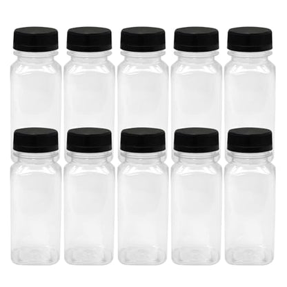10 PCS 6 oz Plastic Juice Bottles with Lids | Empty Clear Milk Bottles with Lids, Beverage Containers for Juice, Milk and Other Drink - size: 6 oz / 180 ml