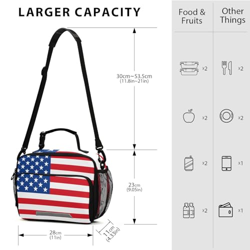American Flag Kids Lunch Box Insulated Lunch Bags Cooler Tote Bag with Removable Shoulder Strap for Boy Girl Student H080058 - color: American Flag
